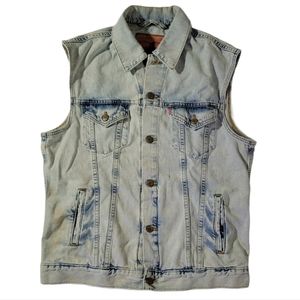 Vintage Levis Blue Acid Wash Denim Trucker Jacket Cut Off Vest